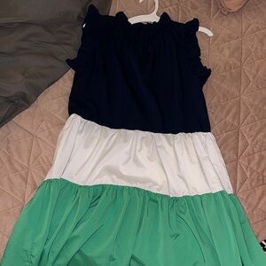 Colorblock Sleeveless Tiered Dress — Navy, White & Green
